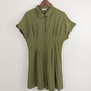 Terzo Millennio Linen Blend Mini Dress Green Size XL